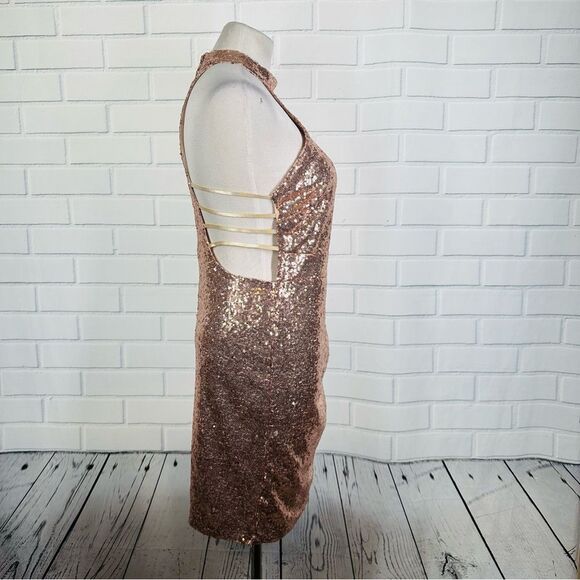 Wink Gal Rose Gold Sequin Halter Dress - Size Large - Picture 7 of 16